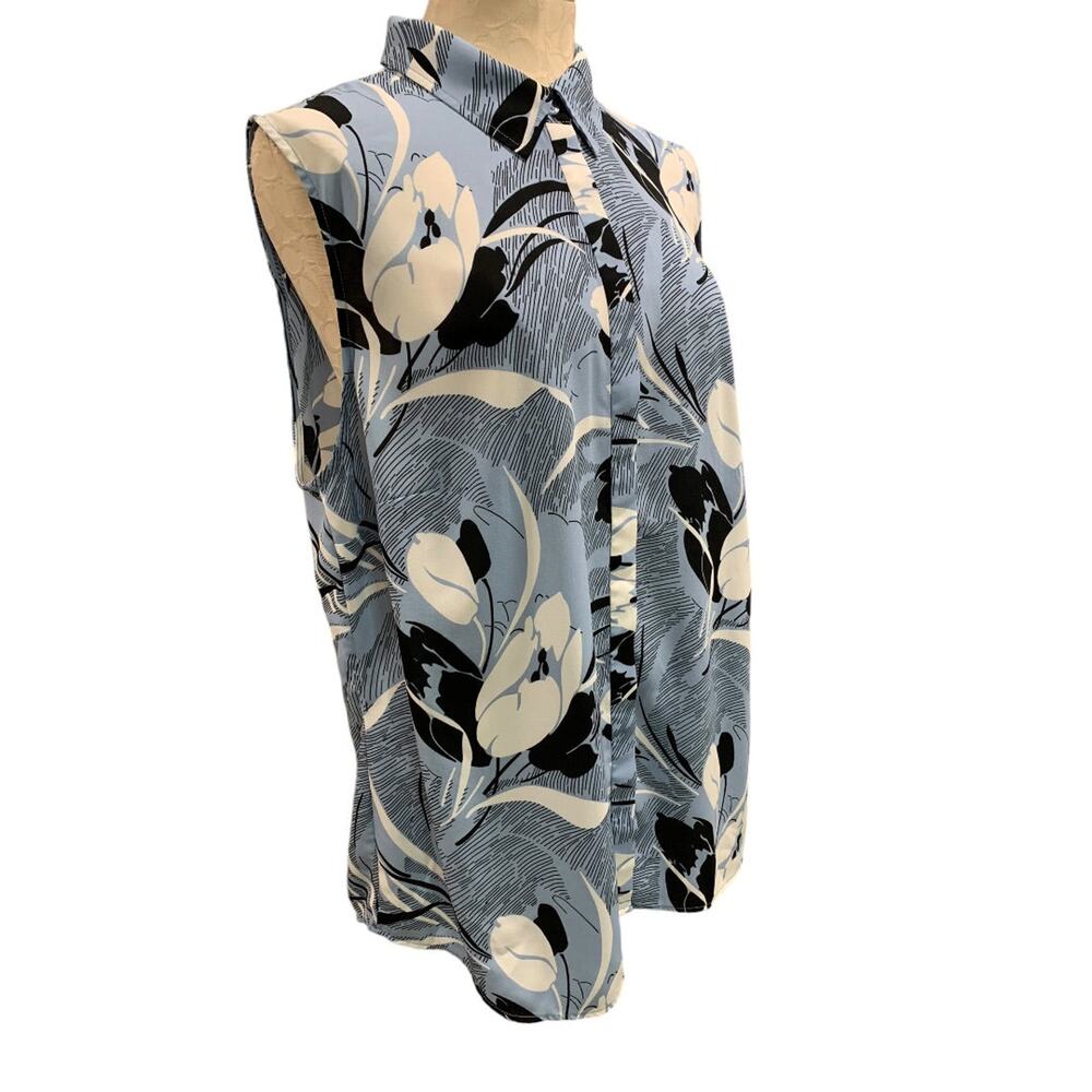 Size 18 Talbots Womens Blue Floral Sleeveless Shirt Button Up Blouse - Picture 7 of 9